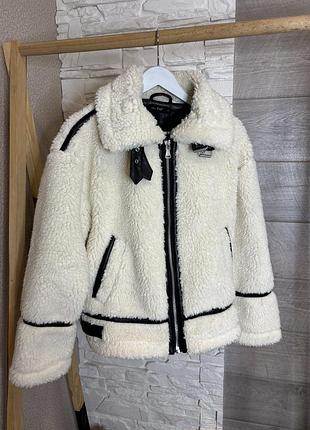 Трендова жіноча тепла куртка дублянка тедді f&f s-m oversize
