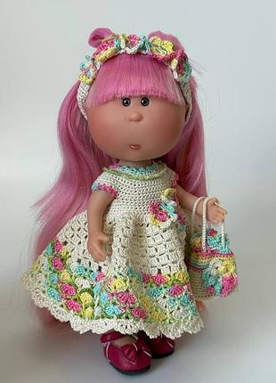 Кукла little mia nines donil 23 см с розовыми волосами в вязаной платья