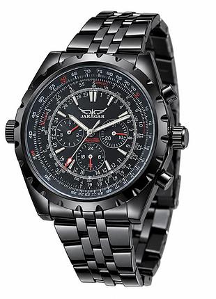 Мужские наручные часы jaragar 6905 black-black с черным металлическим браслетом и многофункциональным циферблатом