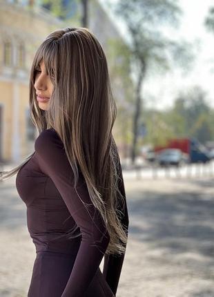 Перука жіноча, холодна руса, довга, з чубчиком