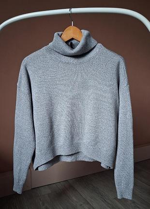 Серый женский свитер джемпер со спущенным плечевым швом h&amp;m