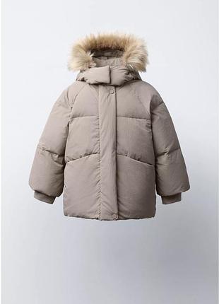 Пуховик zara 116, пуховик бежевий зара, куртка zara, зимова куртка зара