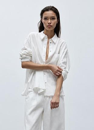 Льняная рубашка zara белая рубашка zara сорочка zara лляна сорочка