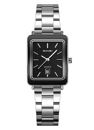 Классические наручные часы skmei 2566sibk silver-black с черным циферблатом, металлическим браслетом и кварцевым механизом