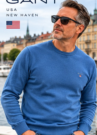 Чоловічий брендовий джемпер gant original xl 52 блакитний, класика преміум, сша