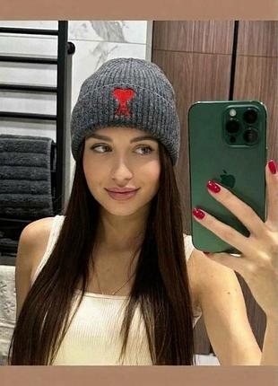 Шапка ami alexandre mattiussi ami de coeur patch beanie