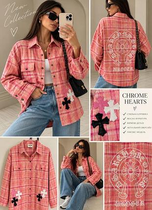 Жіноча сорочка chrome hearts в клітинку, рожева