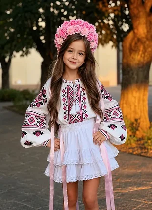 Лляна вишита сорочка для дівчинки ружена