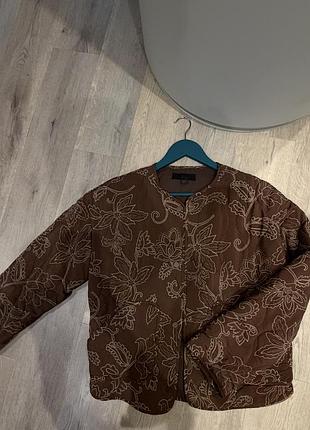 Осінній бомбер zara в коричневому кольорі з вишивкою