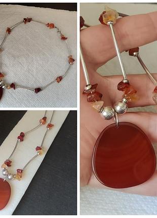 Сердолик серебряное колье ожерелье