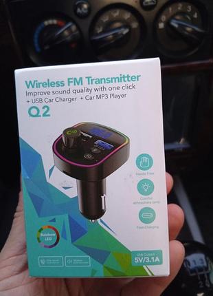 Fm модулятор трансмиттер bluetooth q2 с эквалайзером и rgb подсветкой