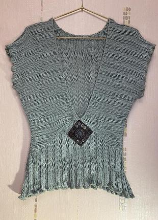 Винтажный трикотажный топ-жилет с глубоким вырезом (made in Query), женский, р. one size (t.u.)