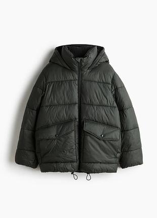 Куртка жіноча h&m дута з капюшоном темно-зелена xxl
