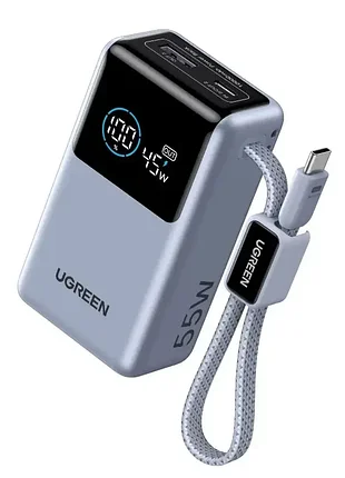 Павербанк ugreen 55w 10000mah із вбудованим кабелем type-c та смарт дисплеєм