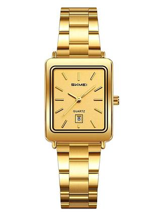 Классические наручные часы skmei 2566gdgd gold-gold с золотистым циферблатом, металлическим браслетом и календарем