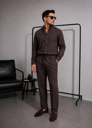 Літній костюм штани+сорочка loro piana шоколад kitshsh015