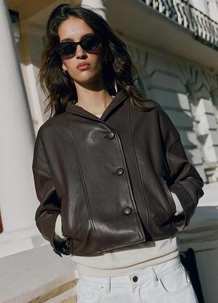 Куртка жіноча шоколадна під шкіру zara