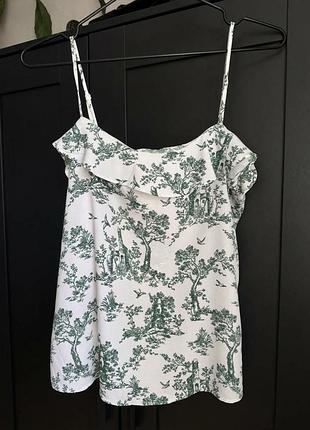 Жіноча блуза h&m з принтом ліс, біла з зеленим