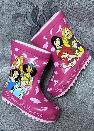Резиновые сапоги детские 22 размер 14,5 см стелька disney princess демисезон розовые яркие осень весна для девочки принцессы защитные водонепроницаемы