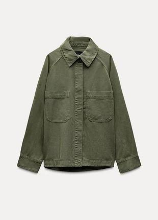 Джинсова хакі цупка сорочка zara