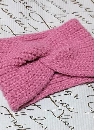 Пов'язка на голову для дівчаток, рожева, в'язана, розмір 50-54