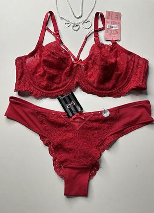 Бюстгальтер ліфчик мереживний на кісточках з портопеєю hunkemoller - червоний, 90c
