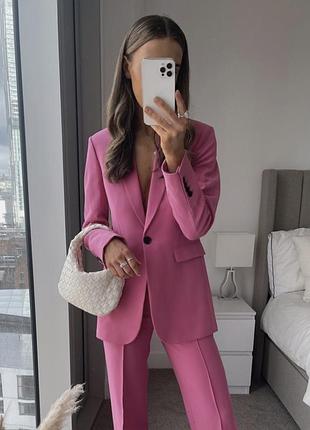 Жіночий брючний костюм zara фуксія жакет xs брюки s