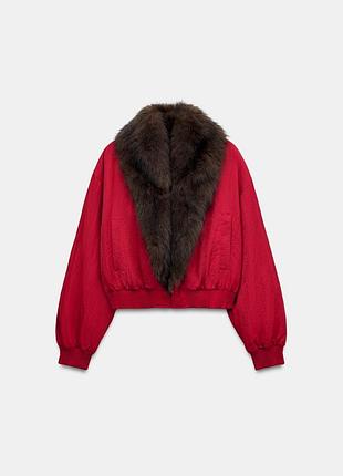 Куртка червона з ефектом хутра zara new