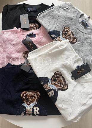 Футболка поло американка вʼязаний светр на короткий рукав з ведмедиком polo ralph lauren