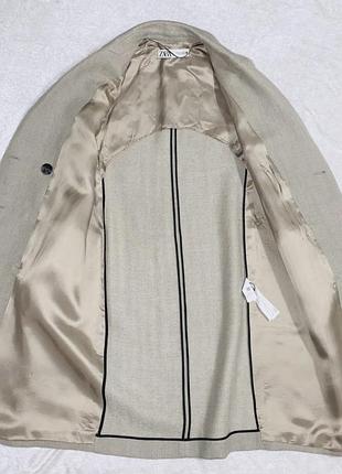 Двубортное пальто zara, шерсть, лен 4