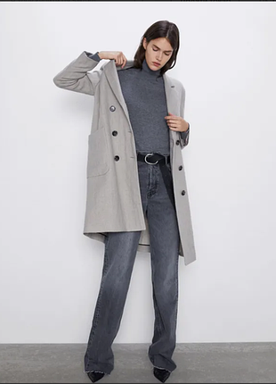 Двубортное пальто zara, шерсть, лен 6