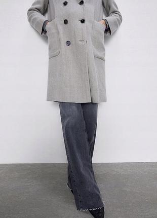 Двубортное пальто zara, шерсть, лен 8