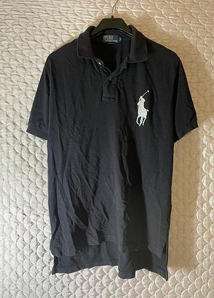 Поло чоловіче polo ralph lauren чорне з великим лого та цифрою 3