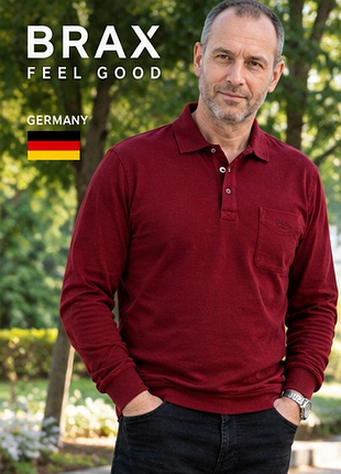 Преміум поло brax feel good style philip чоловіче бордове з довгим рукавом xl — німеччина