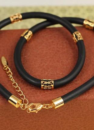 Шнурок каучук xuping jewelry со вставками 45 см 5 мм золотистый