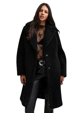 Чорне пальто-тедді threadbare oversize,