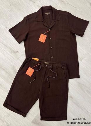 Костюм льон/котон шорти+сорочка к/р loro piana шоколад kitshs008