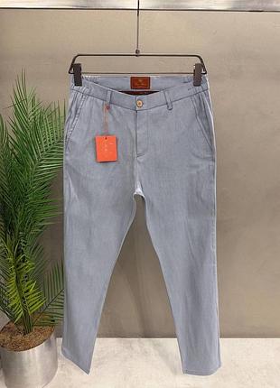 Летние льняные брюки loro piana голубой lux + брендовый пакет pntsum005
