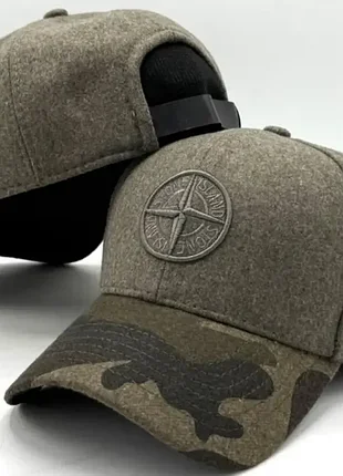 Бейсболка тракер хаки/камуфляж stone island утепленная шерсть на флисе