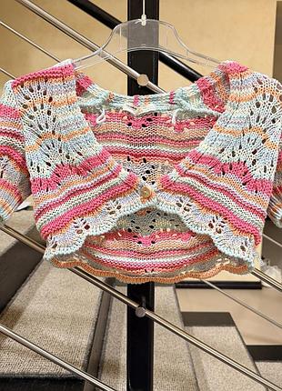 Топ кардиган болеро жіночий pull&bear ажурний в'язаний різнокольоровий xs-s