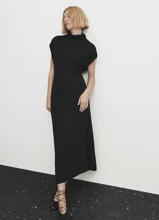 Трикотажное платье-макси massimo dutti с имитацией водолазки
