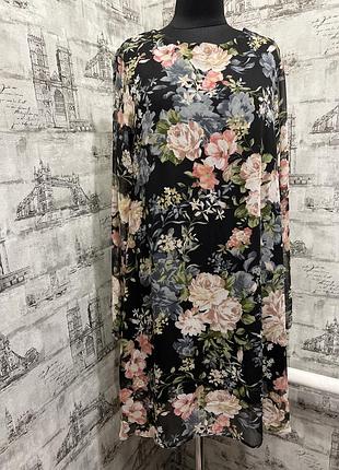 Чорна шифонова в квітах сукня з підкладом