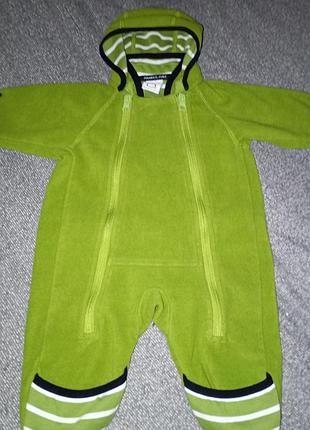 Детская ветрозащитная флисовая одежда (windfleece) зелёного цвета от шведского бренда polarn o. pyret (размер 56, на возраст 1–2 месяца).