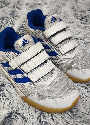Кросівки для хлопчика adidas біло-сині, розмір 34, довжина устілки 22 см, шкіра, текстиль