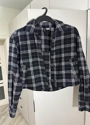 Сорочка жіноча h&m тепла в клітинку чорно-біла