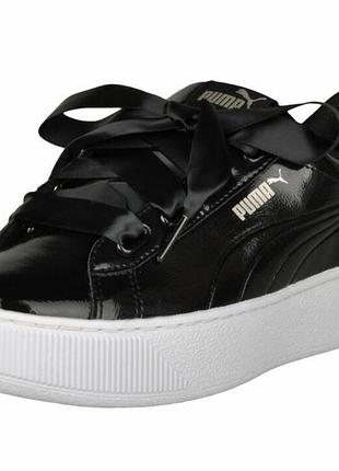 Кросівки жіночі puma vikky platform ribbon p чорні, біла підошва, екошкіра