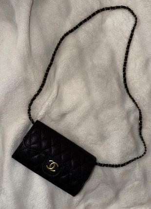 Сумка-гаманець жіноча chanel wallet on chain чорна з екошкіри