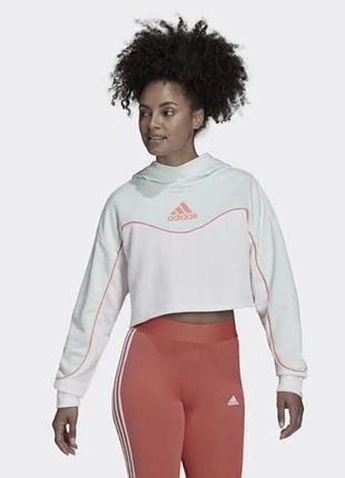 Жіноче худі adidas укорочене біле з помаранчевим