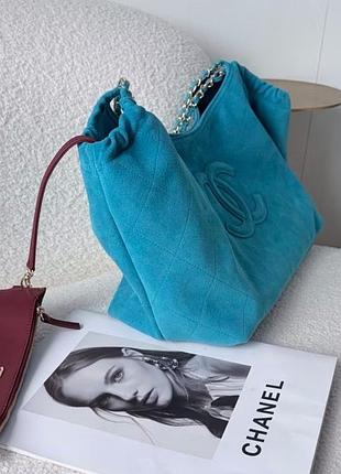 Сумка для жінок chanel бірюзова шкіряна 47×27×15
