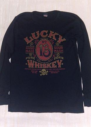 Лонгслів чоловічий lucky 13 чорний з принтом whiskey